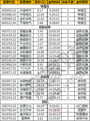 今日除新股一字板外的漲停股